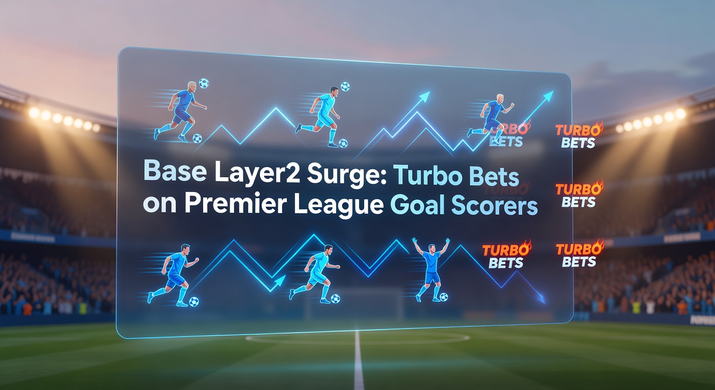 Grafik zeigt explodierende Transaktionsvolumen auf Base Layer 2 mit Premier-League-Fußballmotiven und Wett-Überlagerungen