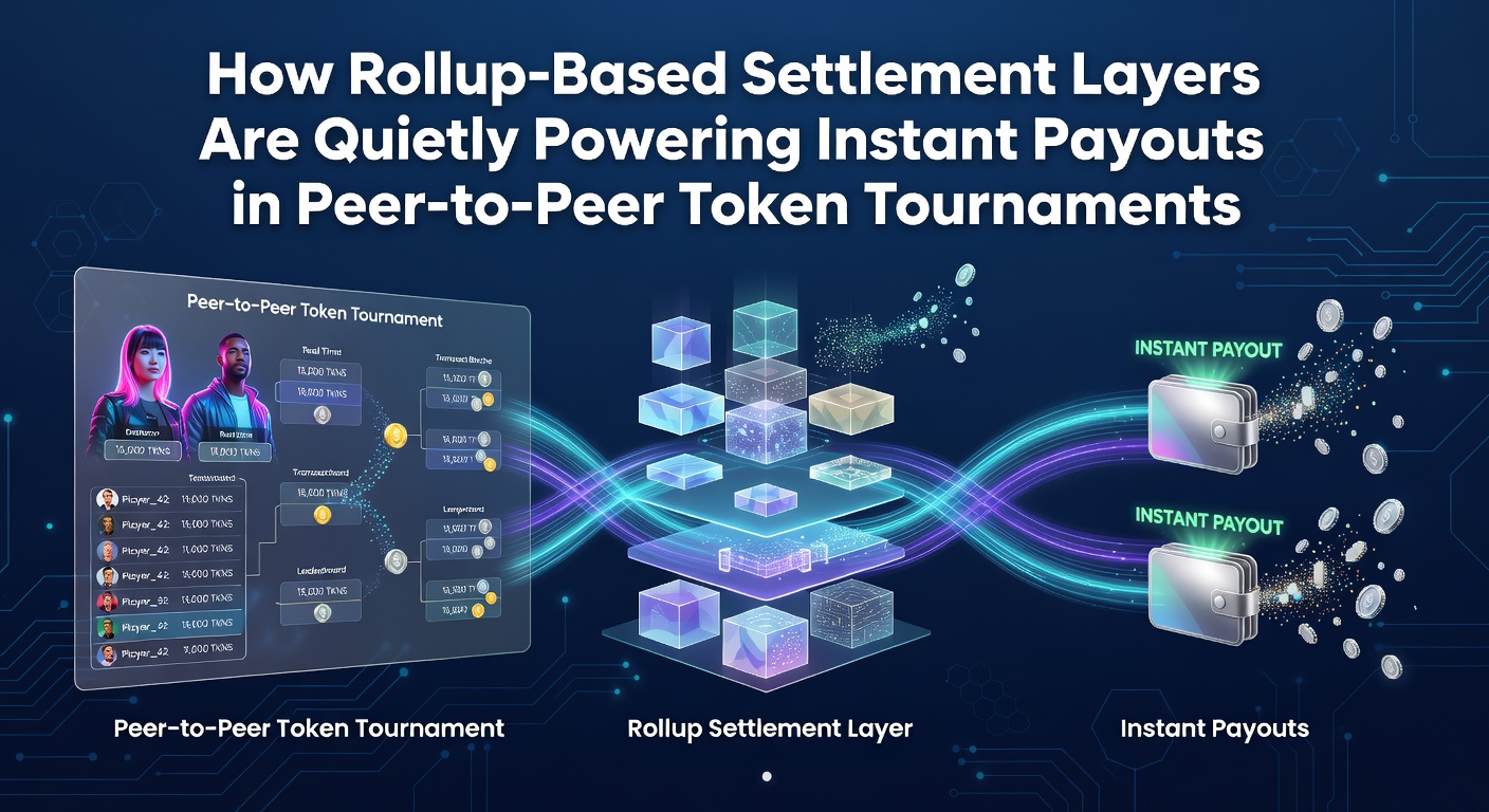 Illustration von Rollup-basierten Settlement-Layern mit Blockchain-Netzwerken und schnellen Transaktionen in Token-Turnieren