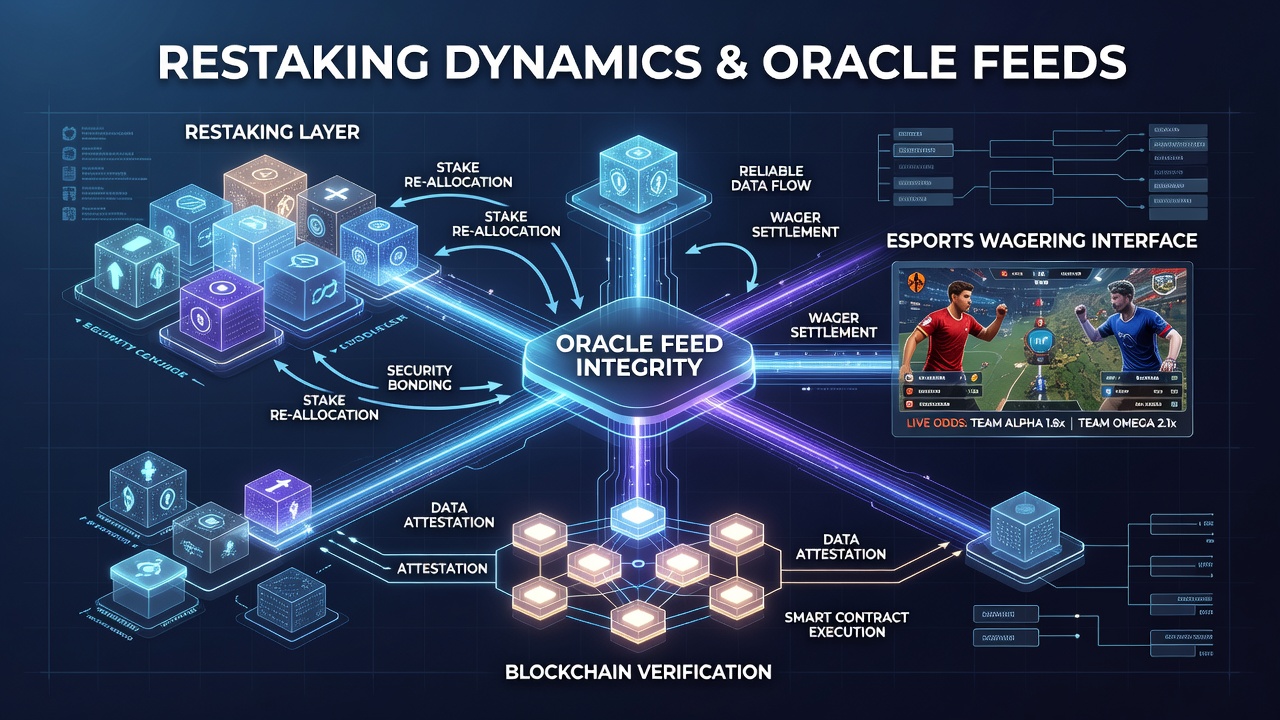 Illustration der Oracle-Feed-Sicherung durch Restaking in Esports-Wettumgebungen